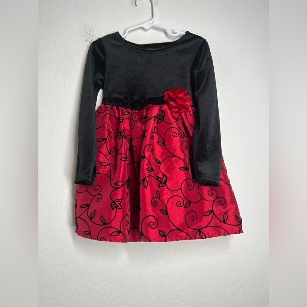 George Girls Sz 4 Party Dress Velvet Tulle Crinoline Sparkle Red Black